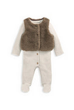 
                        
                          Load image into Gallery viewer, Mamas &amp; Papas Borg Gilet &amp; All in One Outfit Set - Sand
                        
                      