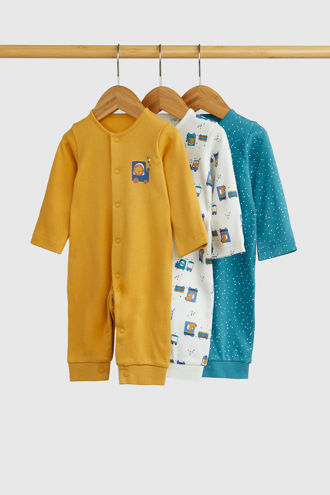 Mothercare Animal Transport Footless Baby Sleepsuits - 3 Pack