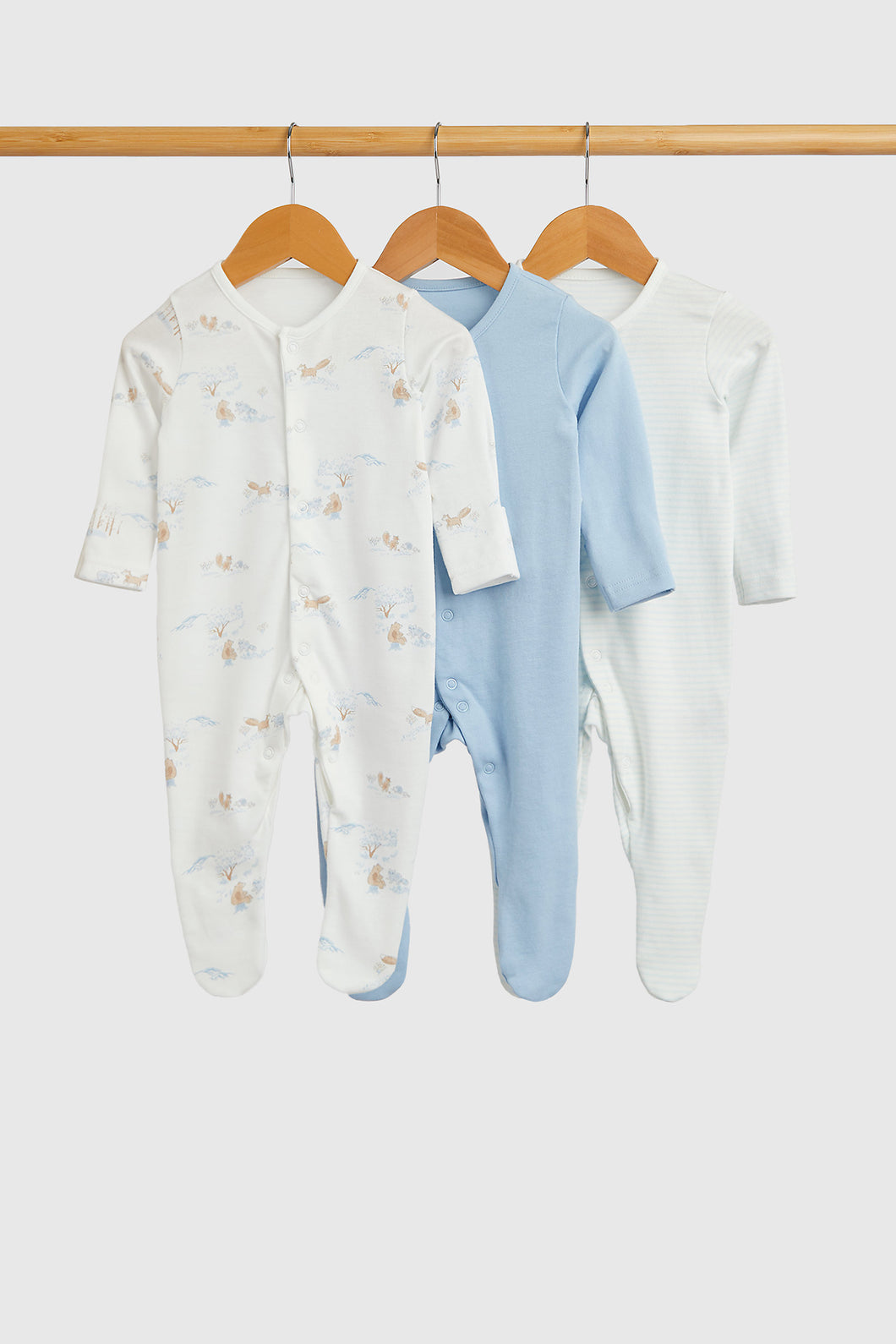 Mothercare My First Woodland Baby Sleepsuits - 3 Pack