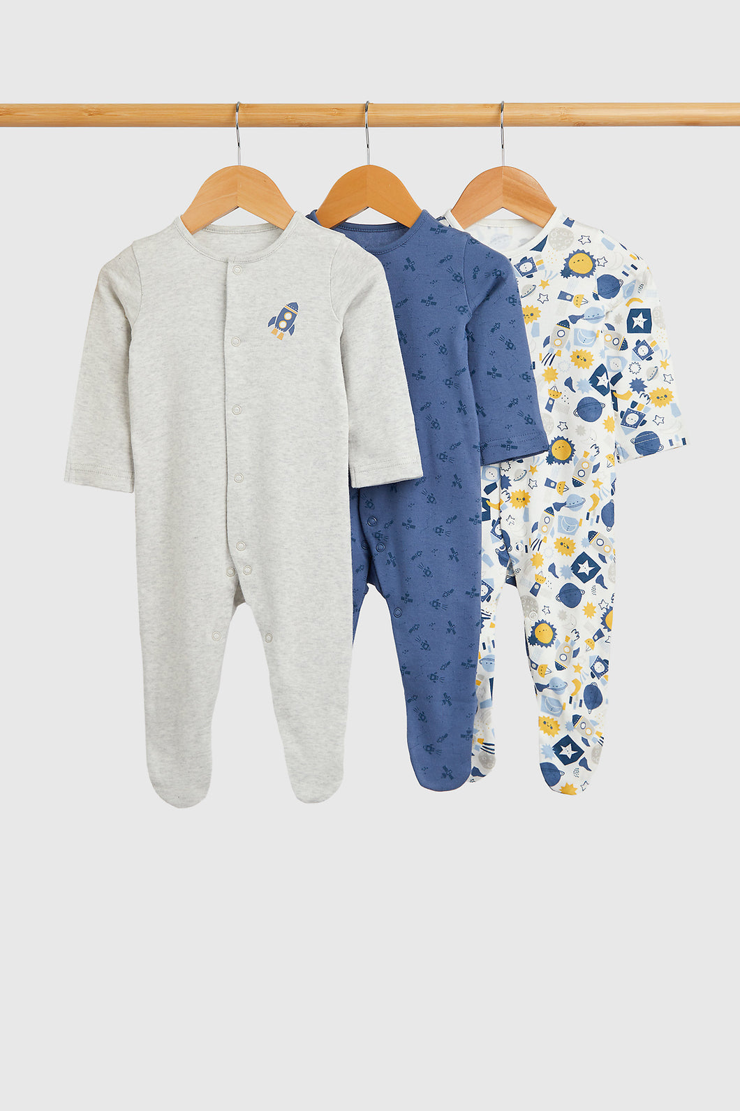 Mothercare Space Baby Sleepsuits - 3 Pack