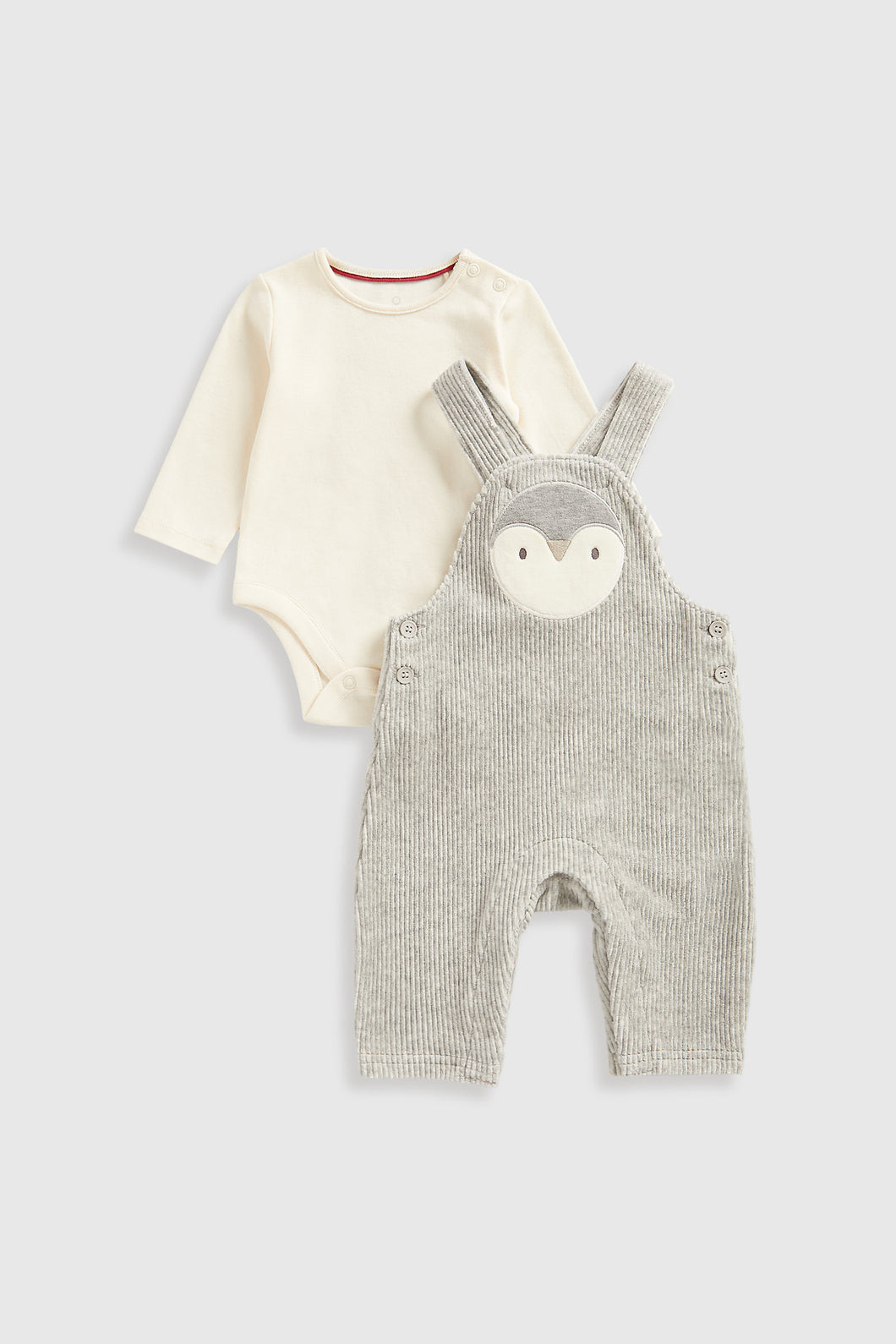 Mothercare Penguin Velour Dungarees and Bodysuit Set