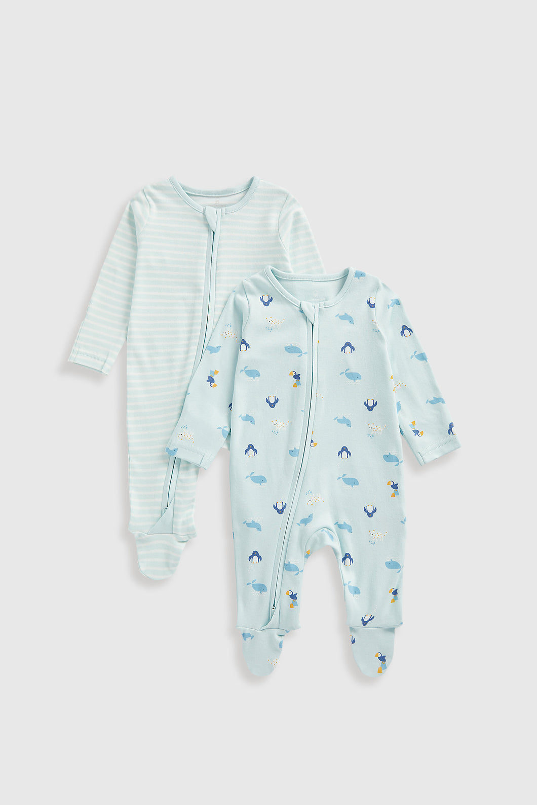 Mothercare Arctic Zip-Up Baby Sleepsuits - 2 Pack