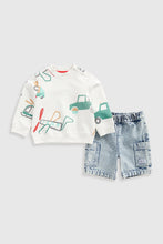 
                        
                          Load image into Gallery viewer, Mothercare Denim Shorts and Sweat Top Set
                        
                      