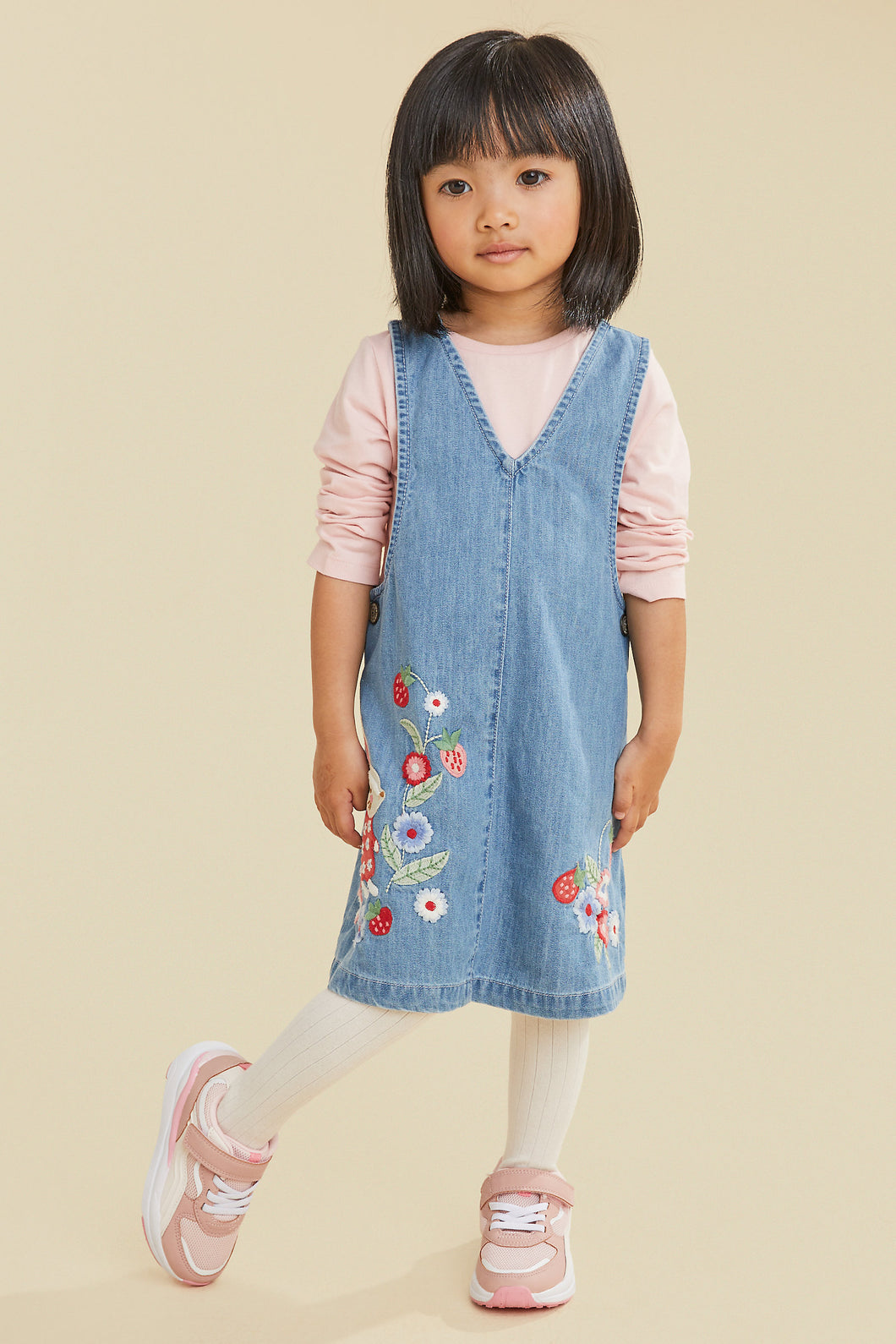 Mothercare Denim Pinny Dress, T-Shirt and Tights Set