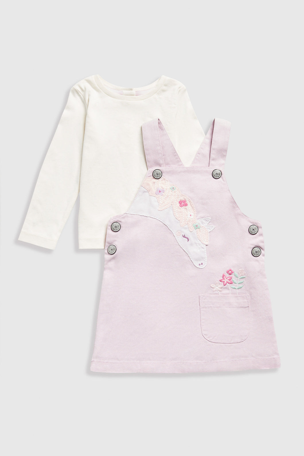 Mothercare Pink Denim Pinny Dress and T-Shirt Set