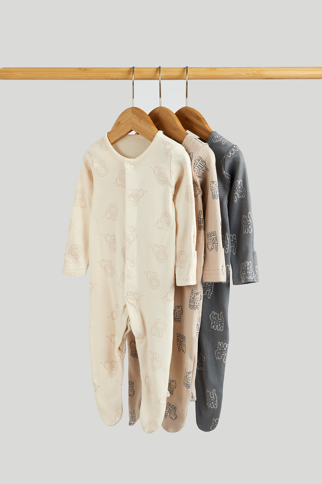 Mothercare Big Cats Baby Sleepsuits - 3 Pack