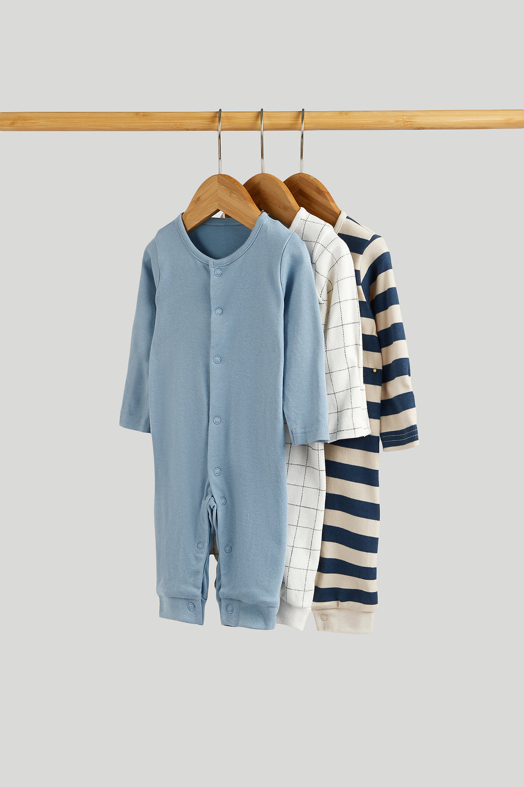 Mothercare My First Blue Footless Sleepsuits - 3 Pack