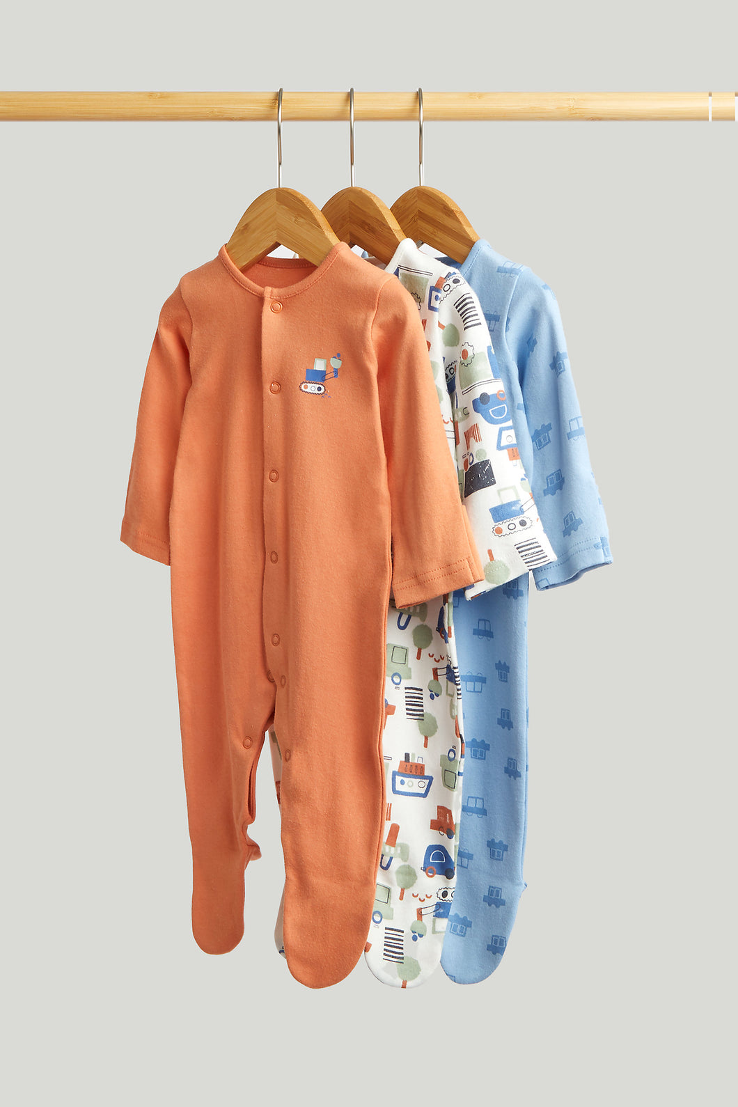 Mothercare Vehicles Baby Sleepsuits - 3 Pack