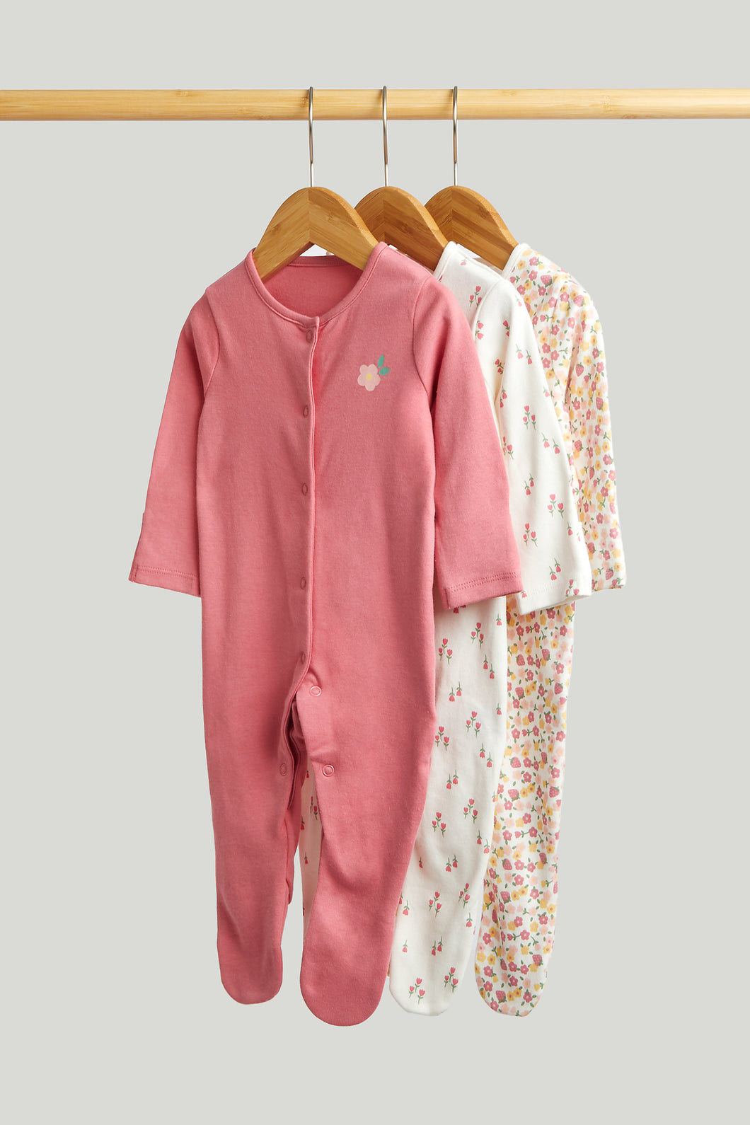 Mothercare Tulip Baby Sleepsuits - 3 Pack