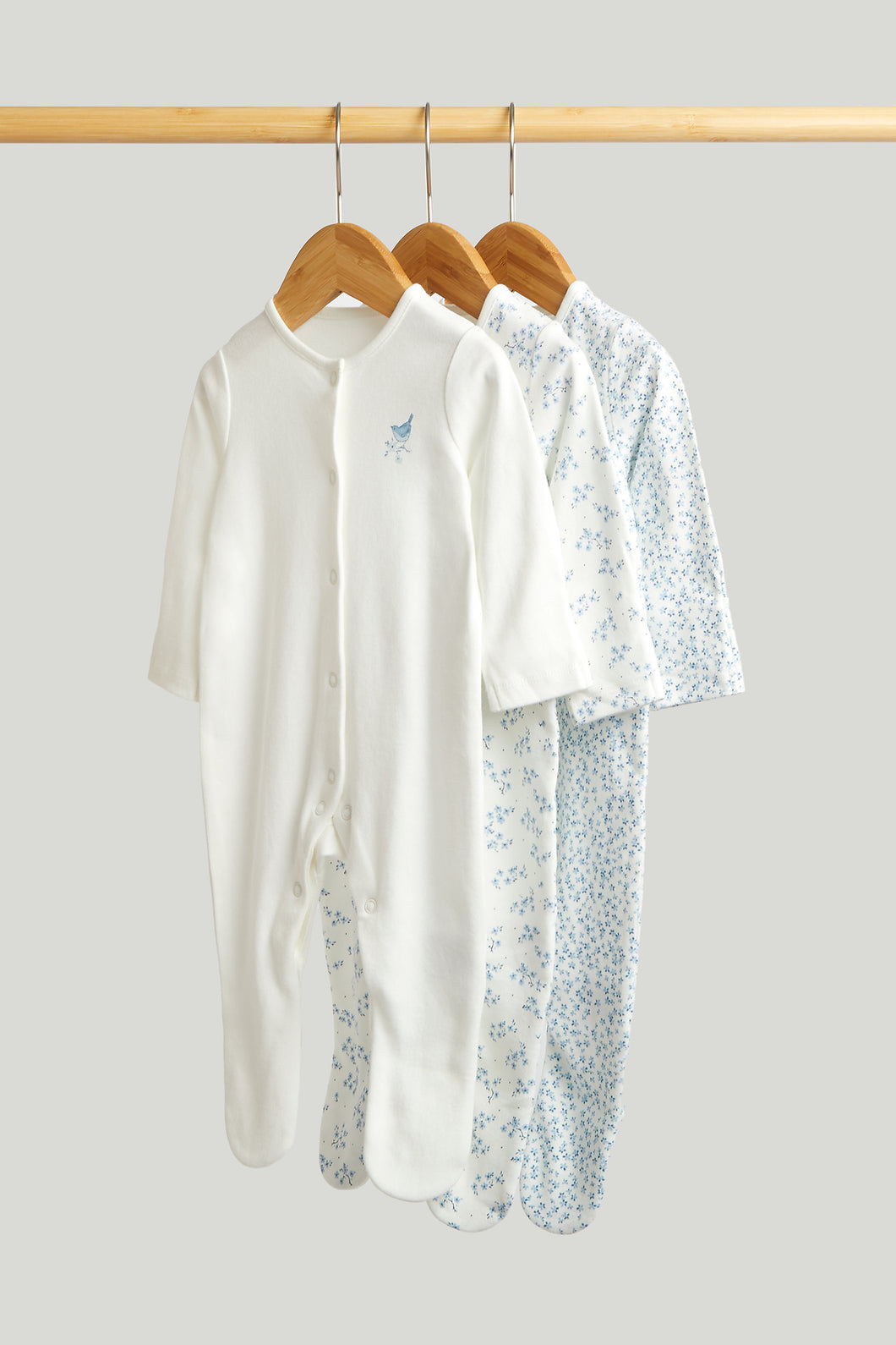 Mothercare Ditsy Baby Sleepsuits - 3 Pack