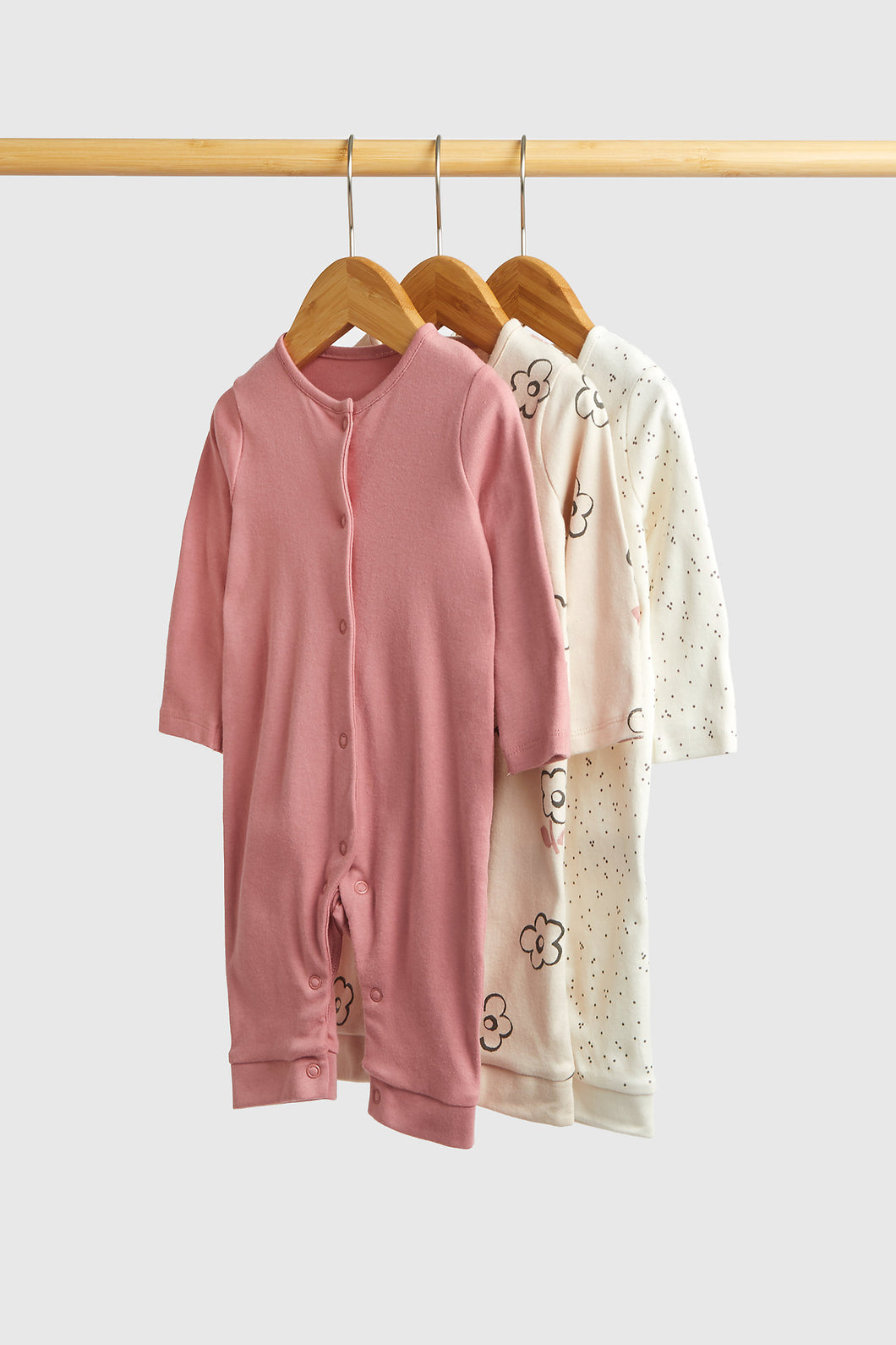 Mothercare My First Pink Footless Sleepsuits - 3 Pack