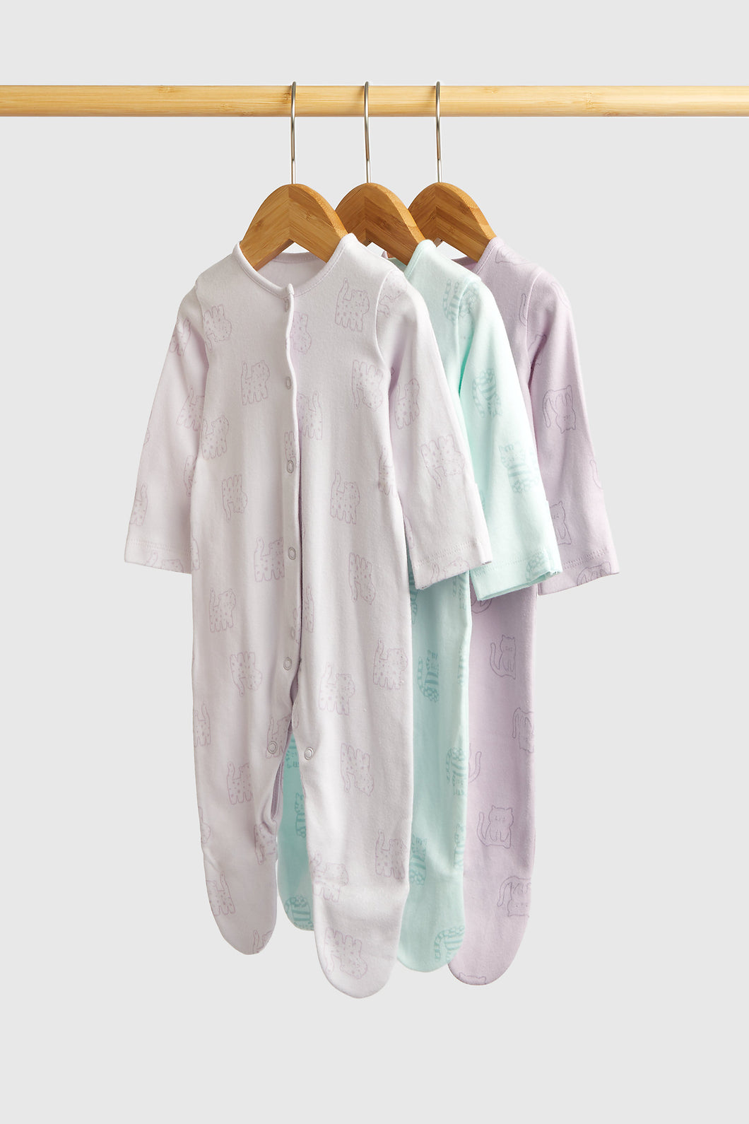 Mothercare Cat Baby Sleepsuits - 3 Pack