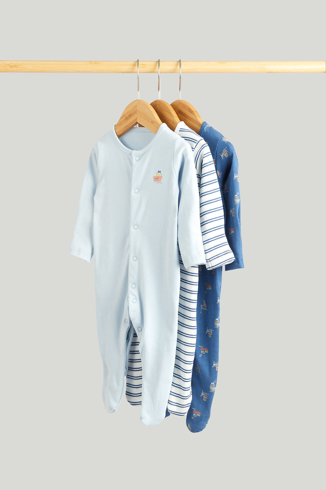 Mothercare 3 Pack Boats Sleepsuits