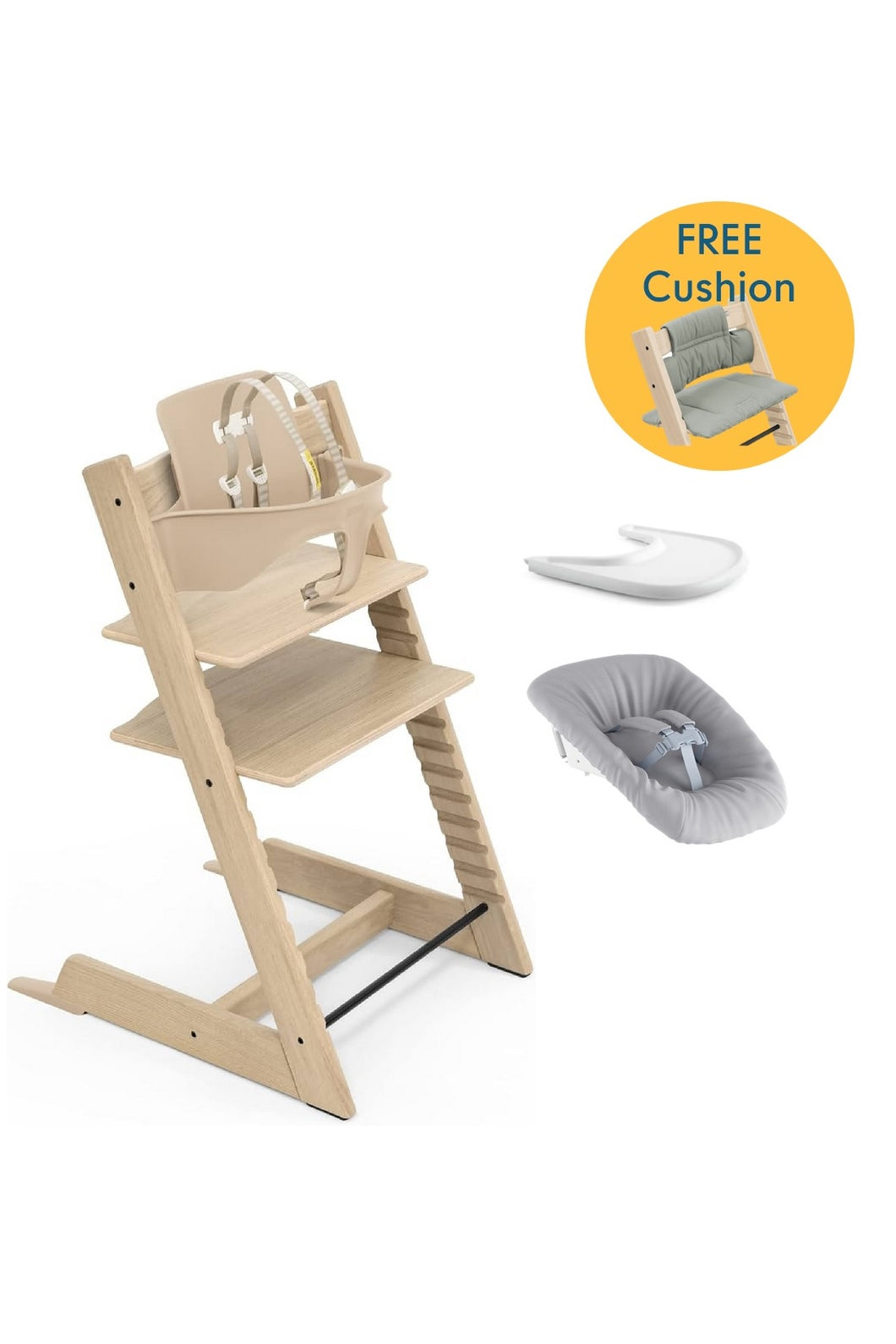 Stokke Tripp Trapp Chair - OAK with Newborn Set Bundle Offer $5,560 (FREE Classic Cushion)