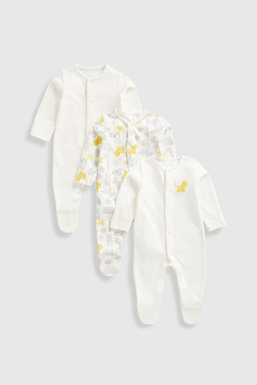 Mothercare Animal Baby Sleepsuits - 3 Pack